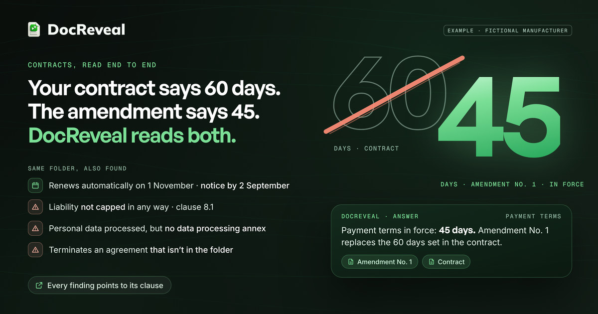Payment terms: the contract’s 60 days crossed out, the 45 days of Amendment No. 1 in force